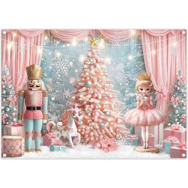 Imagem de ZTHMOE Tecido 2,1 x 1,5 m, brinquedo de Natal, rosa, cenário fotográfico, inverno, floresta, árvore de Natal, país das maravilhas com fundo de princesa, meninas, crianças, decoração de festa para chá