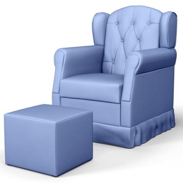 Imagem de Poltrona de Amamentação e Descanso Fixa com Puff Lucy P04 Sintético Azul - Mpozenato