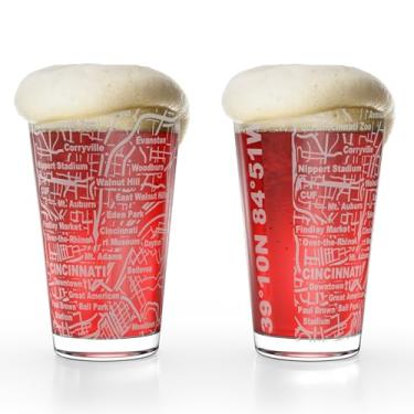 Imagem de Greenline Goods – Copos de cerveja Cincinnati, OH Map Pint (conjunto de 2), 473 g – Design de envoltório gravado