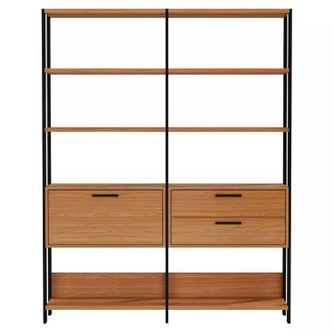 Imagem de Estante 10 Prateleiras 2 Gavetas 1 Porta Freijó/preto Fosco E92 Dalla Costa