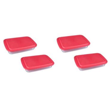 Imagem de Kit 4 Assadeira Lasanheira Vidro Tampa 3,7l Marinex Travessa - Nadir F