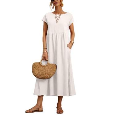 Imagem de Vestido WROLEM, casual de verão, de algodão com bolsos, feminino, 2024