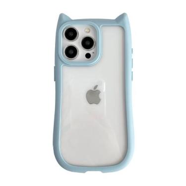 Imagem de Capa de telefone FLIRACON Cute Cat Ears Clear para iPhone 16 Pro azul