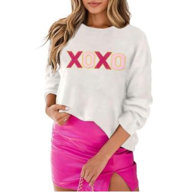 Imagem de Suéter SELINK Valentines Heart Print XOXO feminino branco GG