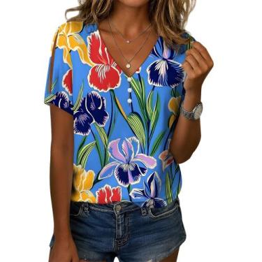 Imagem de Blusa feminina Medlor com decote em V com botões e estampa floral 2025