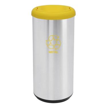 Imagem de Lixeira Inox Tramontina Cápsula Selecta Plus Basculante Com Acabamento Scotch Brite E Tampa Basculante Amarela Em Polipr