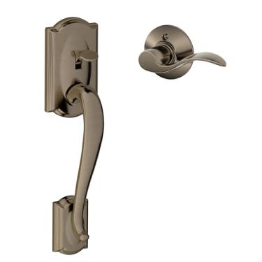 Imagem de Schlage FE285 CAM 620 ACC RH Camelot Trim inferior metade frontal conjunto com alavanca de mão direita acentuada, estanho antigo