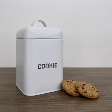Imagem de Lata de Biscoito Cookies Quadrada Retrô Metal Alça - Branco - Mai Home