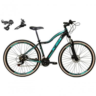 Imagem de Bicicleta Feminina Aro 29 Ksw Mwza Alumínio 24v Shimano Freio Disco Garfo Suspensão Pneu Faixa Bege - Preto-azul Tam.17
