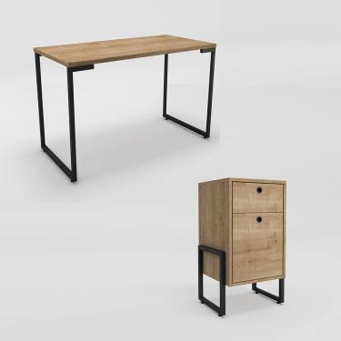 Imagem de Kit Mesa Para Computador Porto 90 cm e Mesa de Cabeceira Wolli 2 Gavetas Natural - D'Rossi