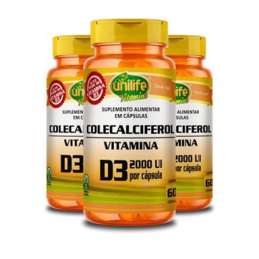 Imagem de Kit 3 Vitamina D3 2000 Ui Colecalciferol Unilife 60 Cápsulas