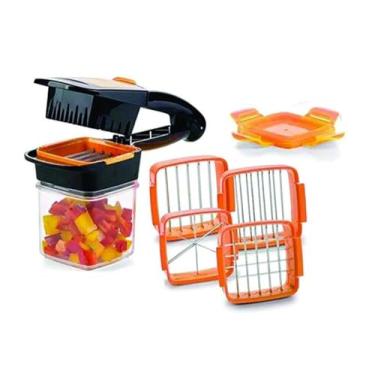 Imagem de Cortador de Vegetais Multifuncional 7 Peças – Preto, Fatiador, Ralador, Picador Manual com Cesto Escorredor e Recipiente Coletor Integrado