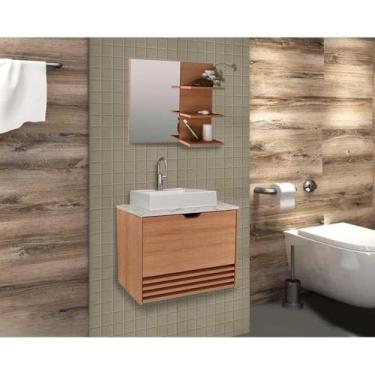 Imagem de Conjunto de Banheiro com Armário e Espelho BN3608 e Balcão Suspenso BN3613 sem Pia 60cm cor Amendoa/Marmore Branco - Tecno Mobili