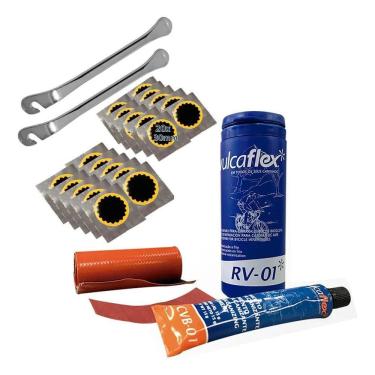 Imagem de Kit Reparo Câmara Ar Bike + 20 Remendos + 2 Espátulas Aço