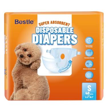 Imagem de BESTLE fraldas descartáveis ​​para cães bestle, contagem de 40, s (cintura 16,9 ”-19,7”), indicador de umidade, ultraproteção, à prova de vazamentos, superabsorvente, macio