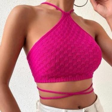 Imagem de Cropped feminino triângulo de amarrar moda blogueira tendência verão-Feminino