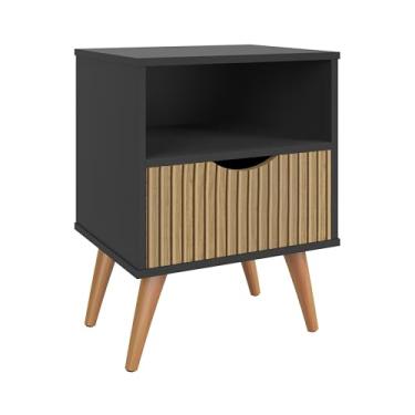 Imagem de Mesa De Cabeceira Com 1 Gaveta E Nicho Grécia - Pés Palito (Preto/Ripado)