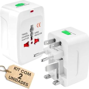 Imagem de Kit 2 Adaptadores de Tomada Universal com padrão internacional bivolt 110/220 Compatível com Mais de 150 Países para Viagem EUA Europa Ásia e Reino Unido – Linha Premium