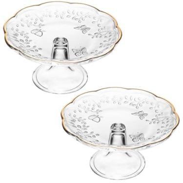 Imagem de Kit 2 Pratos para Bolo com Pé Vidro Cristal Boleira 19cm Lyor New Butterfly Fio de Ouro Redondos