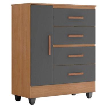 Imagem de Cômoda Lite 4 Gavetas 01 Porta Nature Cinza  Móveis Leão - MOVEIS LEAO