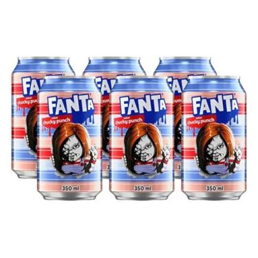 Imagem de Fanta Chucky Punch, Refrigerante Sabor Mistério, Edição Especial Halloween, Reduzido em Açúcar, 350ml, Pack com 6 Latas