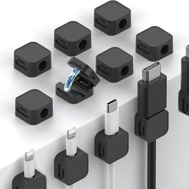 Imagem de Pacote com 12 clipes magnéticos para cabos, clipes de gerenciamento de cabos de mesa, organizador de cabos para casa, escritório, telefone, parede, mesa de cabeceira, preto