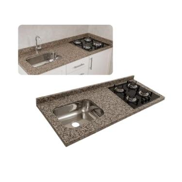 Imagem de Pia de Cozinha 150cm Granito Ocre C/Cuba Inox Parte Cooktop
