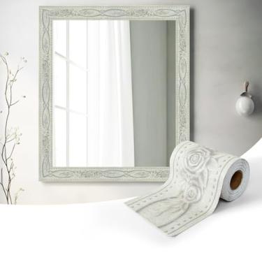 Imagem de Bordas de papel de parede premium 10M Wood Grain Peel and Stick Mirror Border Decalque de parede: Adesivo de papel de parede de PVC impermeável para cozinha e banheiro, 998 x 10,7 cm