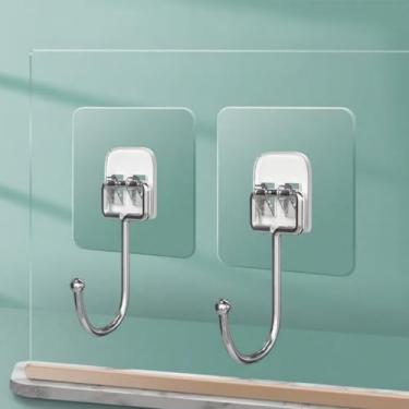 Imagem de 4 ganchos adesivos grandes para pendurar ganchos de parede resistentes 10 kg gancho de toalha autoadesivo impermeável transparente