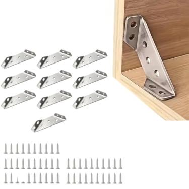 Imagem de 10 peças de suportes de canto de ferro resistente com 40 parafusos, suporte de ângulo reto de 90°, resistente a arranhões, fácil instalação para móveis e molduras de madeira