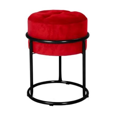 Imagem de Puff Argola Banqueta Ferro Estofada Penteadeira Decoração Quarto Sala Bancada Cadeira Moderno Pufe(Vermelho/Preto)
