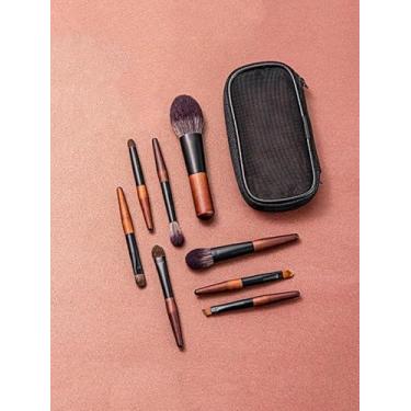 Imagem de Conjunto de 8 pincéis de maquiagem portátil para viagem, para sombra, pó, sobrancelha, rosto e bolsa de armazenamento, ferramentas completas de maquiagem para iniciantes.