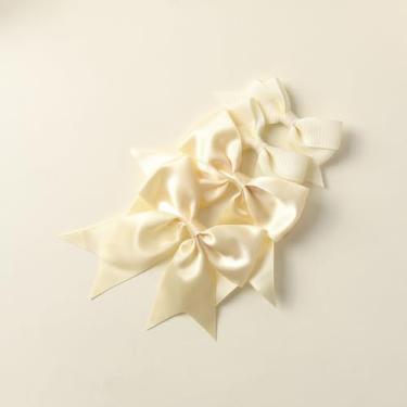 Imagem de 4 peças de laços de cabelo para mulheres design de laço de poliéster grampos de cabelo bege grande acessórios de grampo de cabelo