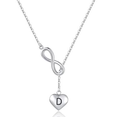 Imagem de MiiFort Prata A a Z Letra inicial nome coração pingente infinito colar Lariat Natal aniversário joia presente para mulheres, filha, irmã, neta, aço inoxidável, One Size, Metal, Sem Pedra Preciosa