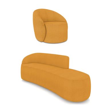 Imagem de Sofá 4 Lugares Orgânico 220cm Morgan e Poltrona Lua Bouclê Mostarda D03 - D'Rossi