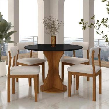 Imagem de Mesa Redonda Cosença Com 4 Cadeiras Estofadas Fre/pto/bouclé Off - M.a