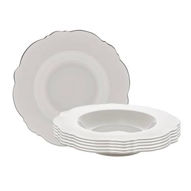 Imagem de WOLFF - Conjunto 6 Pratos Fundos de Porcelana Maldivas com Fio Prata 23cm