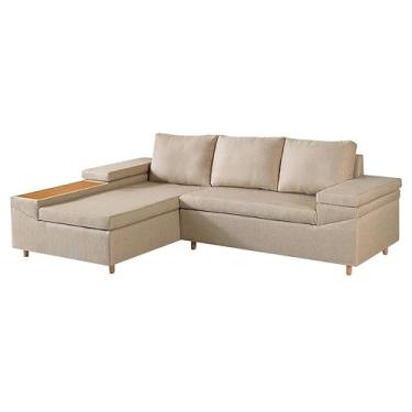 Imagem de Sofá 4 Lugares Clássico com Chaise Esquerdo Linho Bege