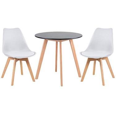 Imagem de Loft7, Mesa de jantar redonda 70 cm preto + 2 cadeiras Leda branco