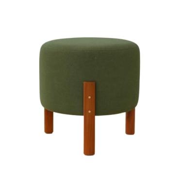 Imagem de Banqueta Baixa, Kit 2 Puff Sala Banquinho Banqueta Linho Pés Madeira Maciça(Suede Verde Militar)