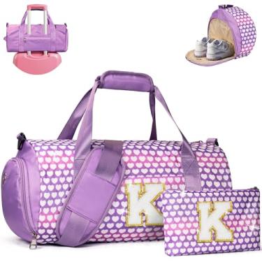Imagem de Vogewood Presente para meninas de 3, 4, 5, 6, 7, 8, 9, 10, 11 e 12 anos, bolsa de viagem para meninas, bolsa infantil com compartimento para sapatos, bolsa de dança de balé de ginástica personalizada