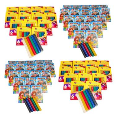 Imagem de 10 Cx Massinha de Modelar + 10 Cx Giz de Cera P Kit Festa Lembrancinha Infantil Sacolinha