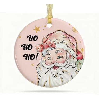 Imagem de QIYUHOY Árvore de Natal rosa, decoração de Papai Noel, enfeite de cerâmica de árvore de Natal 2025, enfeite de lembrança redondo de cerâmica de Papai Noel, presentes para família em casa