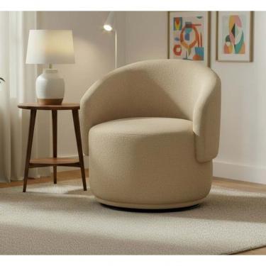 Imagem de Poltrona Decorativa Giratória Sala De Estar Recepção Jasmine Linho Bege
