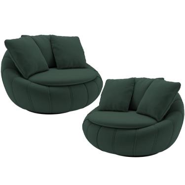 Imagem de Kit 02 Poltronas Decorativa Giratória Kira M03 Veludo Verde - Lyam Decor