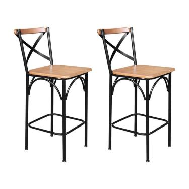 Imagem de Kit 2 Banquetas Alta Industrial Paris Base Alumínio Com Encosto - Natural - Bege