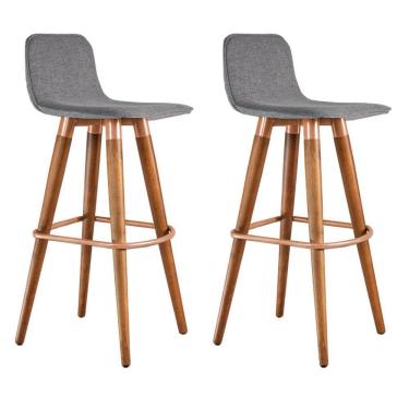 Imagem de Kit 2 Banquetas Altas Luxo Linea Aço Cobre Linho Cinza