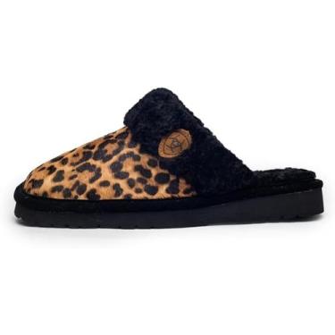 Imagem de ARIAT Pantufas femininas exóticas quentes e confortáveis para uso interno/externo com cabedal de couro de camurça genuíno, Cheetah, 36