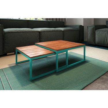 Imagem de Mesa De Centro Industrial Duo Catarina Tampo Preto Base Ferro Amarelo - Preto