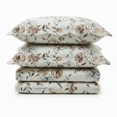 Imagem de Kit Cobre Leito Colcha Magnus Solteiro 2 Peças Dupla Face Estampado Floral - Natural - 100% Poliéster